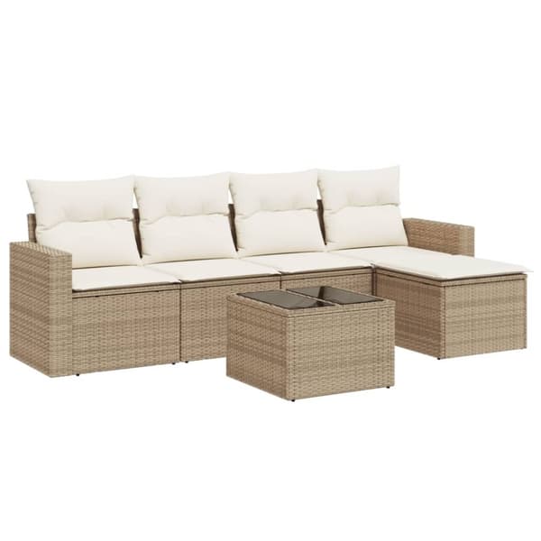 vidaXL sofasæt til haven 6 dele med hynder polyrattan beige