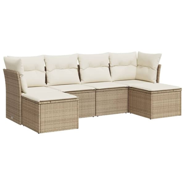 vidaXL sofasæt til haven 6 dele med hynder polyrattan beige