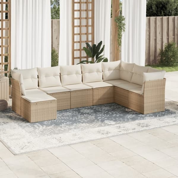 vidaXL sofasæt til haven 8 dele med hynder polyrattan beige