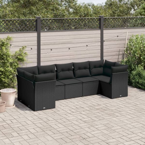 vidaXL sofasæt til haven 7 dele med hynder polyrattan sort