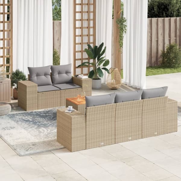 vidaXL sofasæt til haven 6 dele med hynder polyrattan beige