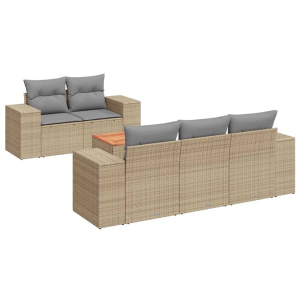 vidaXL sofasæt til haven 6 dele med hynder polyrattan beige