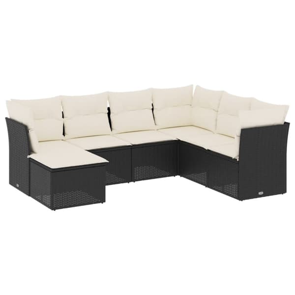 vidaXL sofasæt til haven 7 dele med hynder polyrattan sort