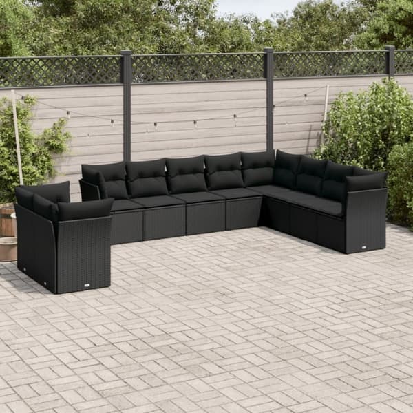 vidaXL sofasæt til haven 10 dele med hynder polyrattan sort