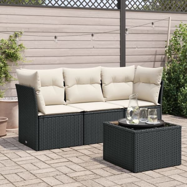 vidaXL sofasæt til haven 4 dele med hynder polyrattan sort