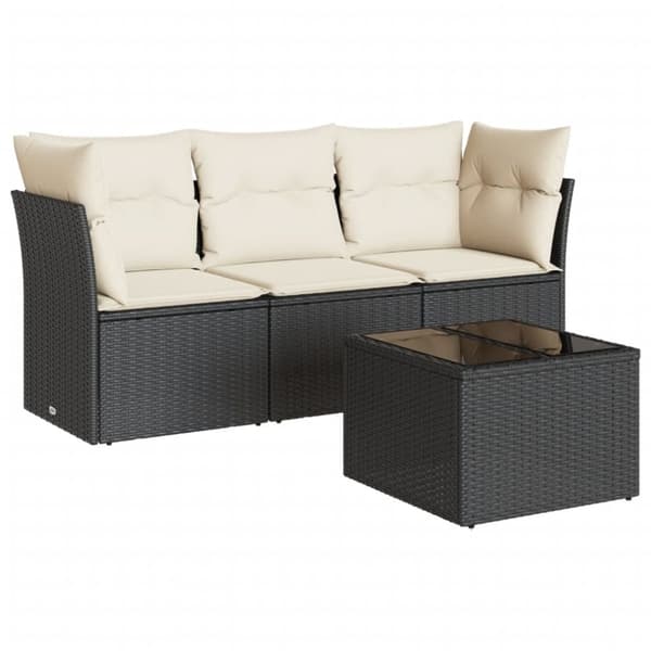 vidaXL sofasæt til haven 4 dele med hynder polyrattan sort
