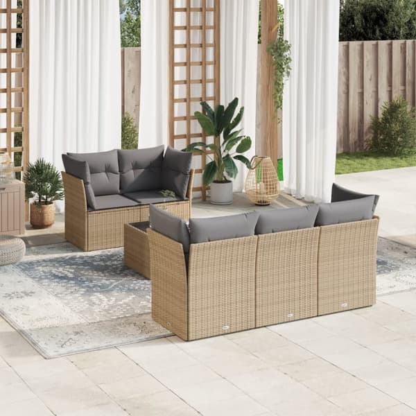 vidaXL sofasæt til haven 6 dele med hynder polyrattan beige