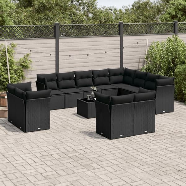 vidaXL sofasæt til haven 13 dele med hynder polyrattan sort
