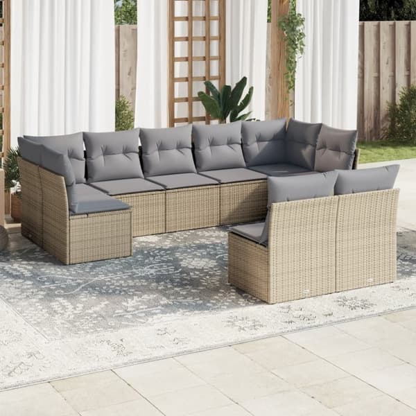 vidaXL sofasæt til haven 9 dele med hynder polyrattan beige