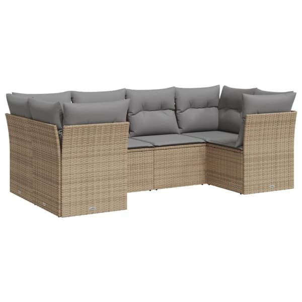 vidaXL Soffgrupp för trädgården med dynor 6 delar beige konstrotting