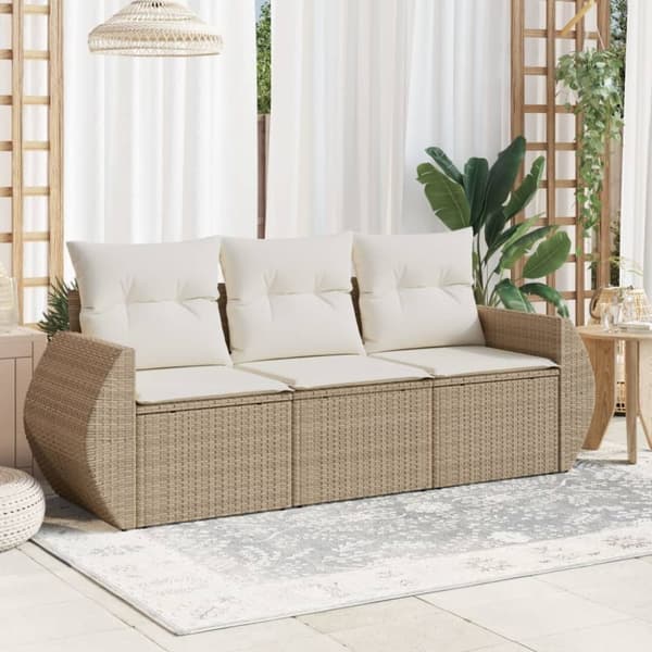 vidaXL sofasæt til haven 3 dele med hynder polyrattan beige