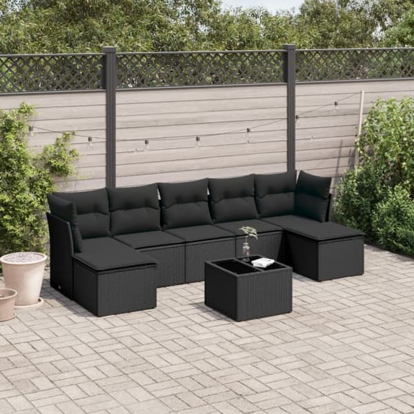 vidaXL sofasæt til haven 8 dele med hynder polyrattan sort