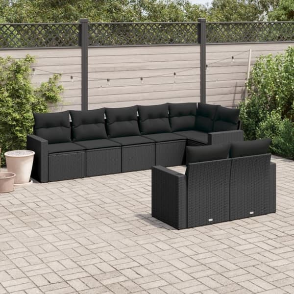 vidaXL sofasæt til haven 8 dele med hynder polyrattan sort