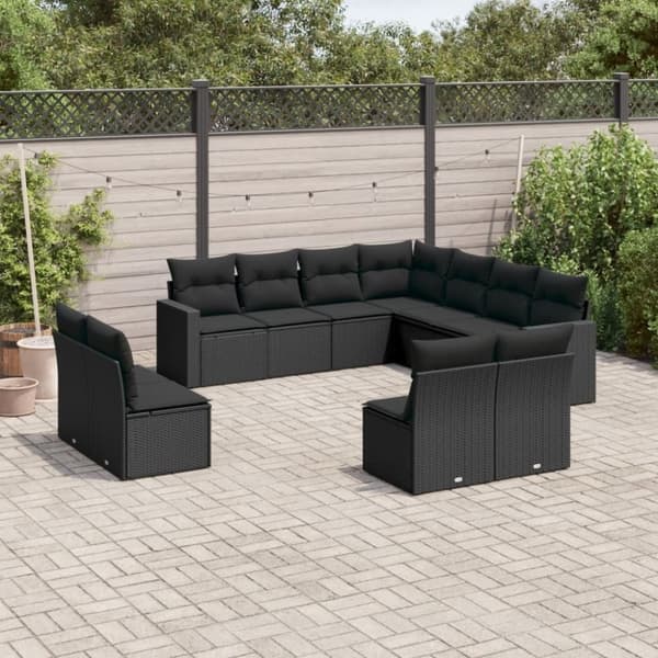 vidaXL sofasæt til haven 11 dele med hynder polyrattan sort