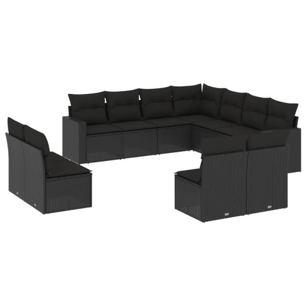 vidaXL sofasæt til haven 11 dele med hynder polyrattan sort
