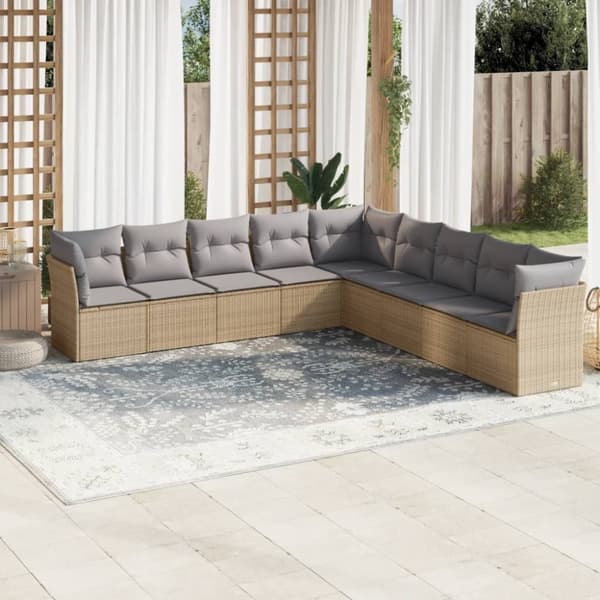 vidaXL sofasæt til haven 9 dele med hynder polyrattan beige