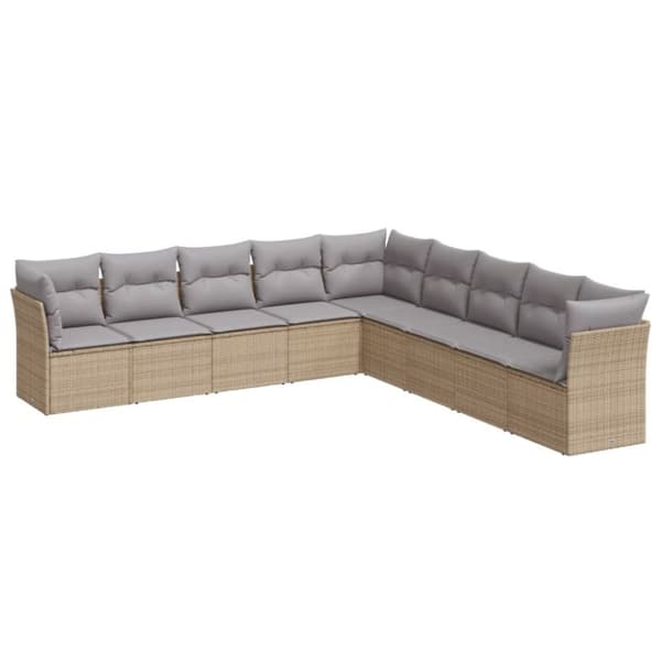 vidaXL sofasæt til haven 9 dele med hynder polyrattan beige