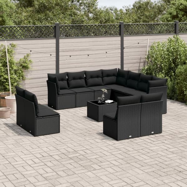 vidaXL sofasæt til haven 12 dele med hynder polyrattan sort
