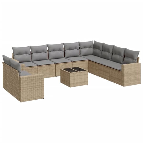 vidaXL Loungegrupp för trädgården m. dynor 11 delar beige konstrotting