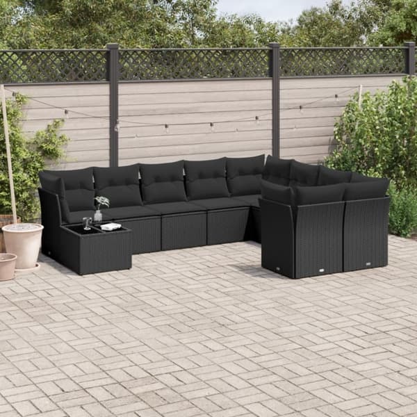 vidaXL sofasæt til haven 10 dele med hynder polyrattan sort