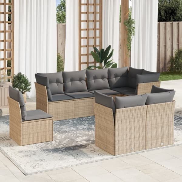 vidaXL sofasæt til haven 8 dele med hynder polyrattan beige