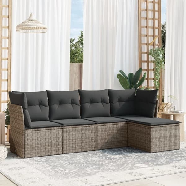 vidaXL sofasæt 5 dele med hynder polyrattan grå