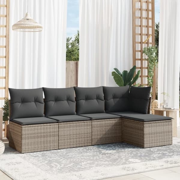 vidaXL sofasæt 5 dele med hynder polyrattan grå