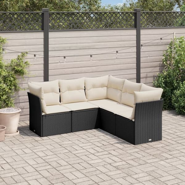 vidaXL sofasæt til haven 5 dele med hynder polyrattan sort