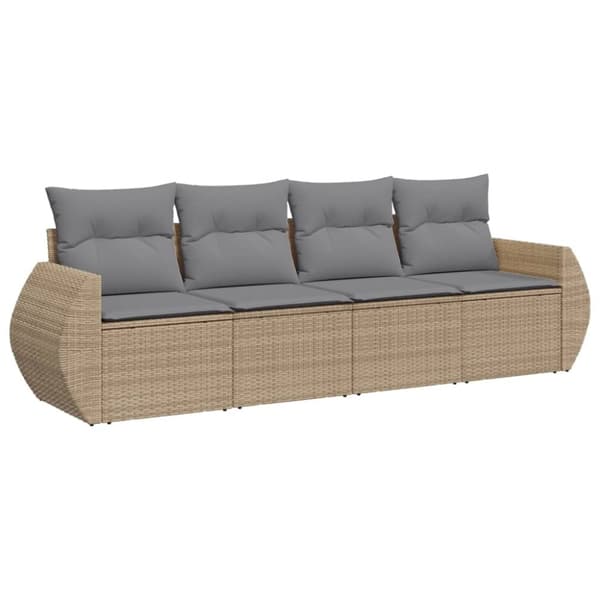 vidaXL Soffgrupp för trädgård med dynor 4 delar beige konstrotting