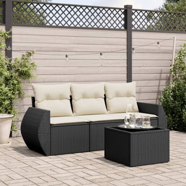 vidaXL sofasæt til haven 4 dele med hynder polyrattan sort