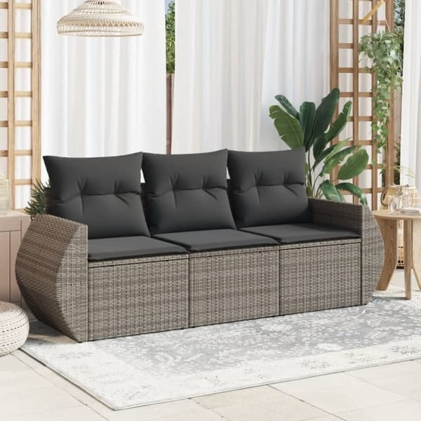 vidaXL havesofasæt 3 dele med hynder polyrattan grå