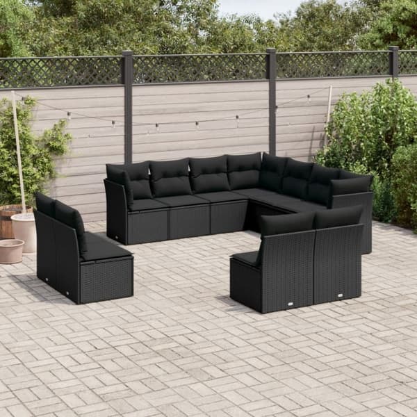 vidaXL sofasæt til haven 11 dele med hynder polyrattan sort