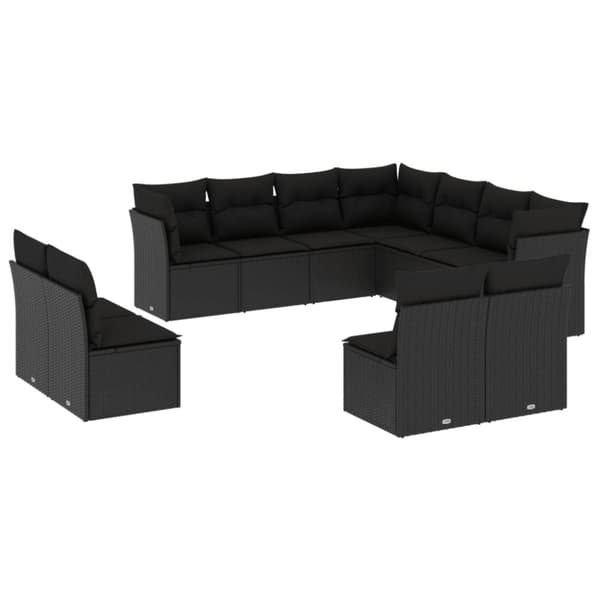 vidaXL sofasæt til haven 11 dele med hynder polyrattan sort