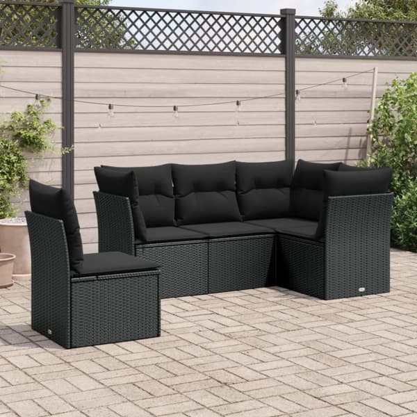 vidaXL sofasæt til haven 5 dele med hynder polyrattan sort