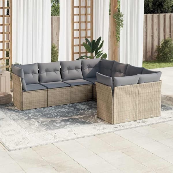 vidaXL sofasæt til haven 8 dele med hynder polyrattan beige