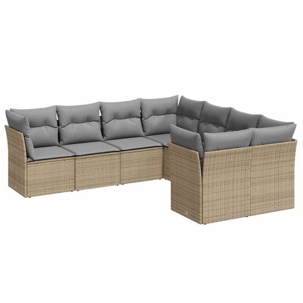 vidaXL sofasæt til haven 8 dele med hynder polyrattan beige