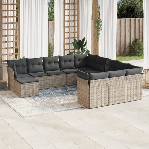vidaXL sofasæt til haven 12 dele med hynder polyrattan grå