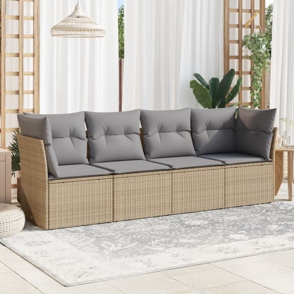 vidaXL Soffgrupp för trädgård med dynor 4 delar beige konstrotting