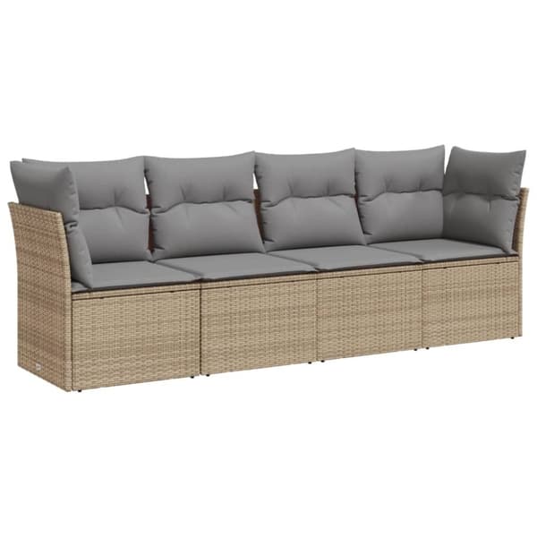 vidaXL Soffgrupp för trädgård med dynor 4 delar beige konstrotting