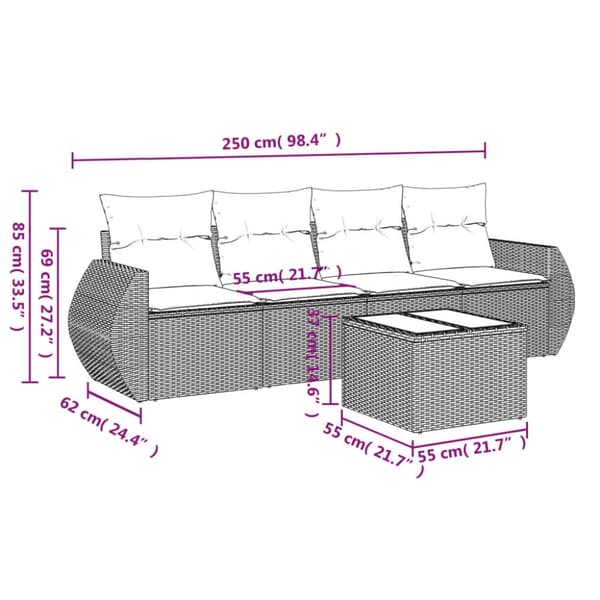 vidaXL sofasæt til haven 5 dele med hynder polyrattan sort