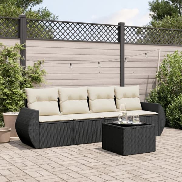 vidaXL sofasæt til haven 5 dele med hynder polyrattan sort