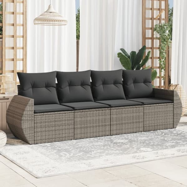 vidaXL sofasæt til haven 4 dele med hynder polyrattan grå