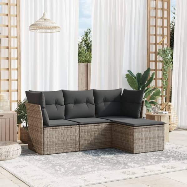 vidaXL sofasæt til haven 4 dele med hynder polyrattan grå