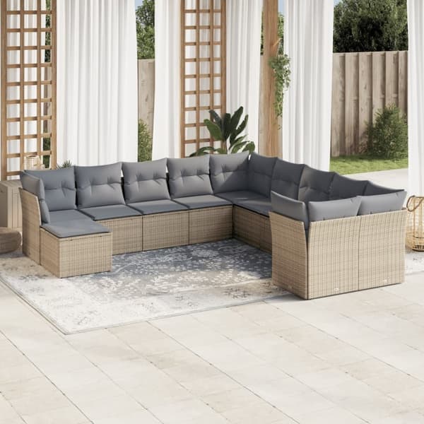 vidaXL sofasæt til haven 11 dele med hynder polyrattan beige