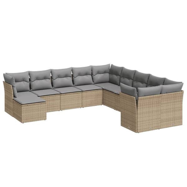 vidaXL sofasæt til haven 11 dele med hynder polyrattan beige