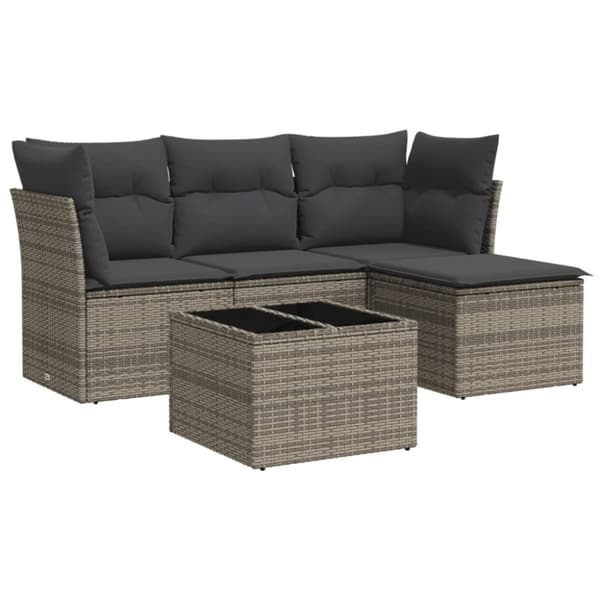 vidaXL sofasæt 5 dele med hynder polyrattan grå