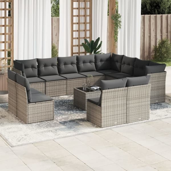 vidaXL sofasæt til haven 13 dele med hynder polyrattan grå