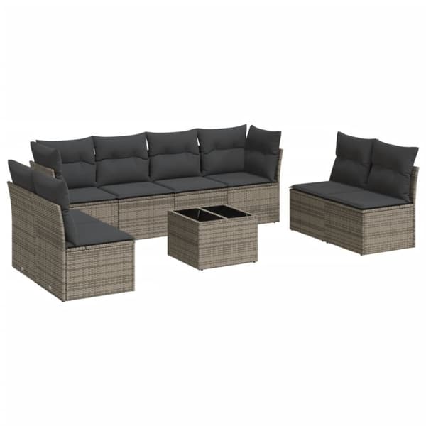 vidaXL sofasæt til haven 9 dele med hynder polyrattan grå