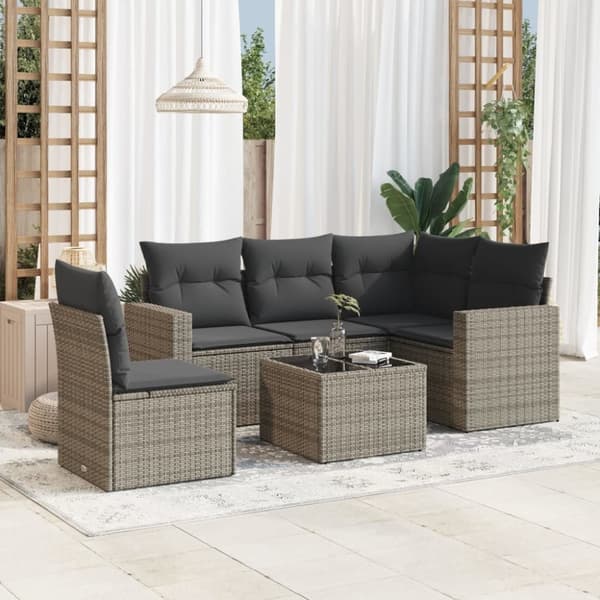 vidaXL sofasæt til haven 6 dele med hynder polyrattan grå
