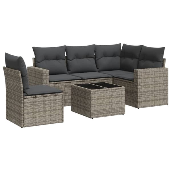 vidaXL sofasæt til haven 6 dele med hynder polyrattan grå